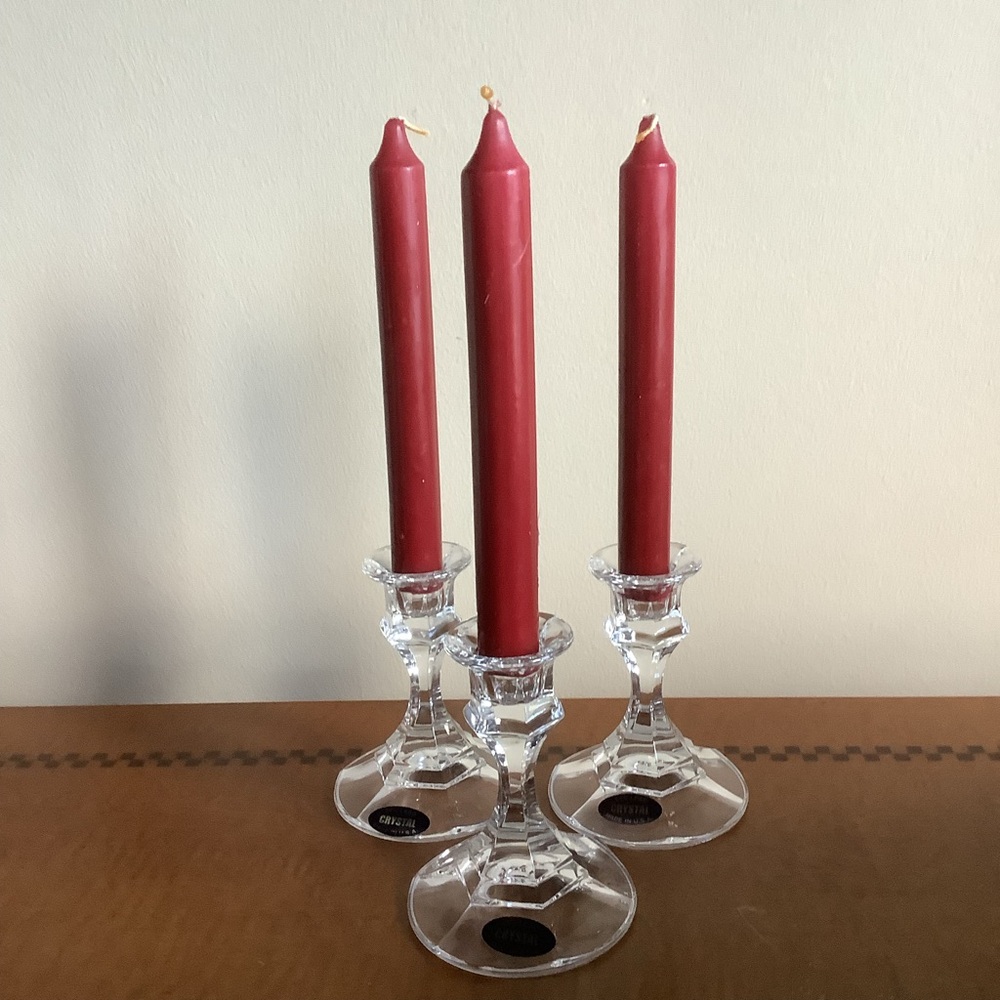 Three 24% Lead Crystal Clear Glass Candle Holders